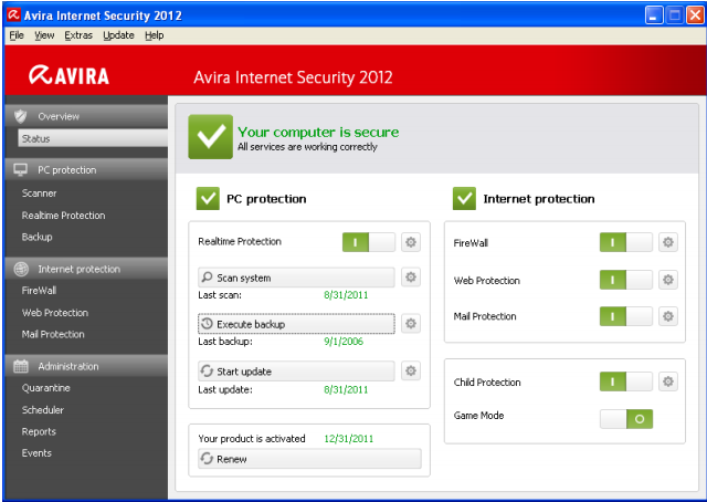 Click to view Avira Internet Security 1.1.0.115 screenshot