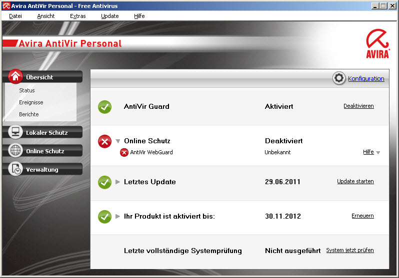 Avira AntiVir Personal - Übersicht