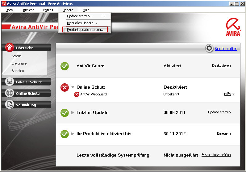 Avira AntiVir Personal - Update - Produktudate starten...