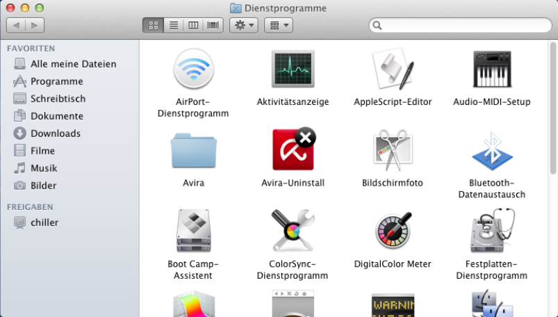 mac finder gehe zu dienstprogramme uninstall