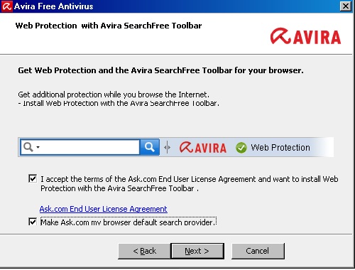 Avira Free Antivirus - Web Protection with Avira SearchFree Toolbar - License Agreement