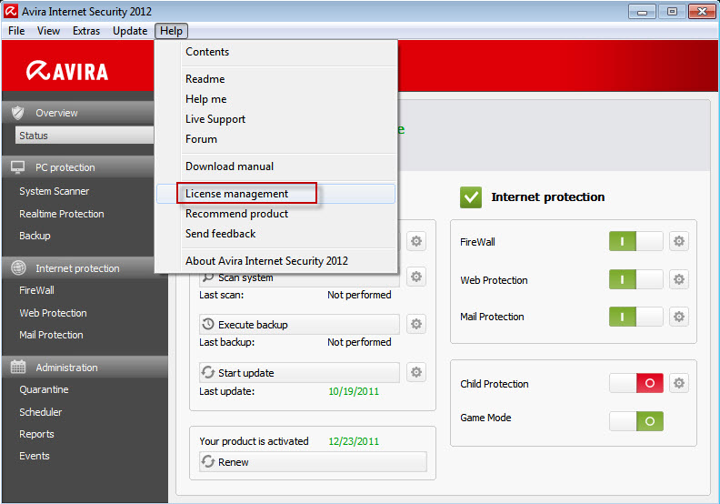 Help - License management