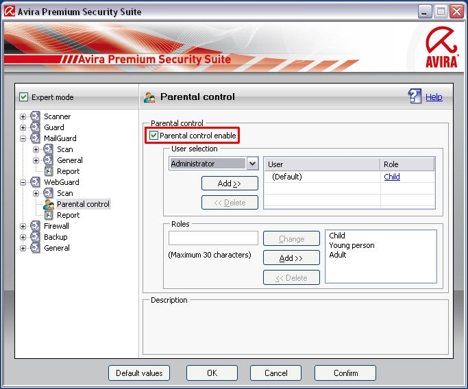 Parental Control configuration
