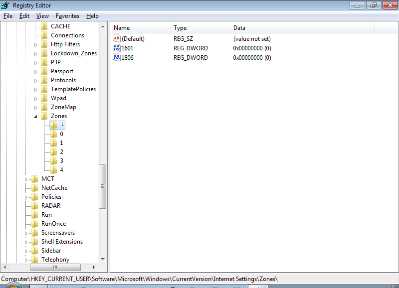 Registry Editor - Zones - L