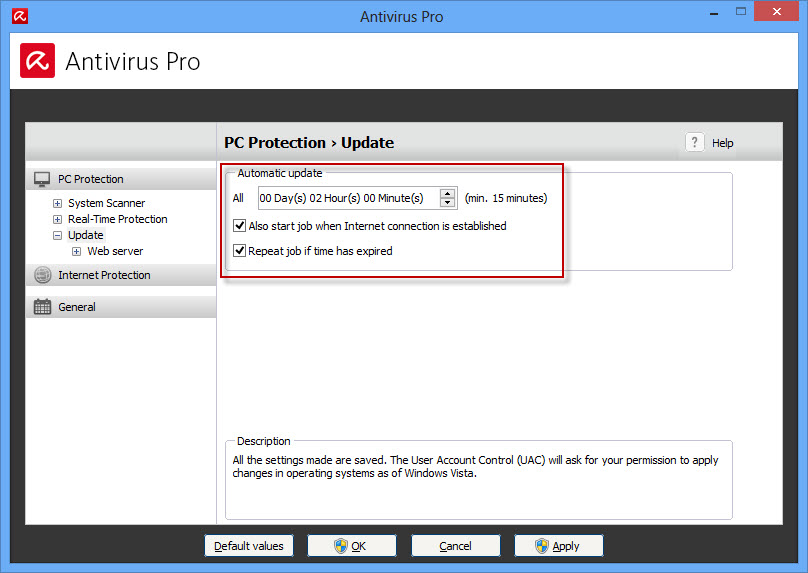 ... update intervals when upgrading Avira Free Antivirus to Avira premium