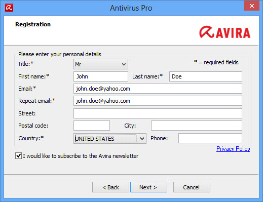 Avira Internet Security Suite - License wizard - Registration