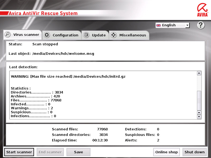 AntiVir Rescue System - virus scanner