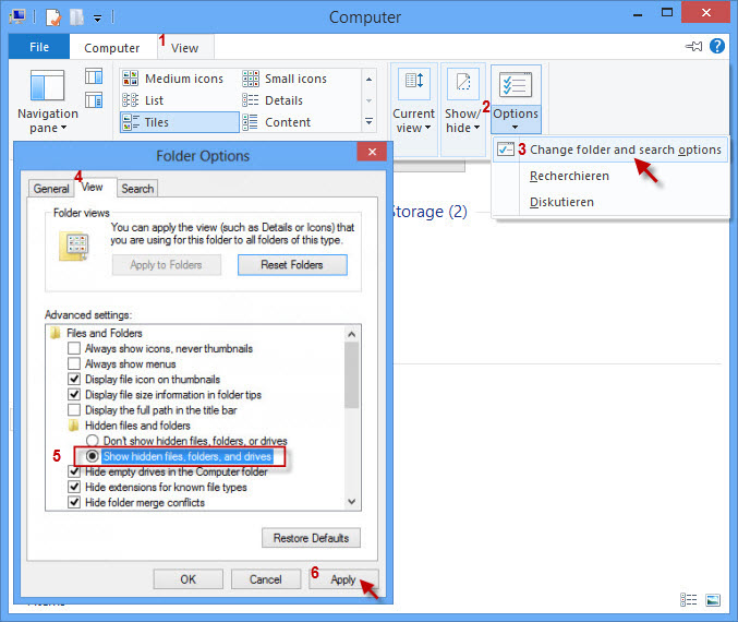 enable windows to show hidden files and folders windows 7