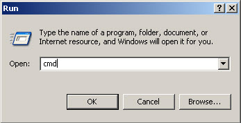 開始 > 執行 > cmd