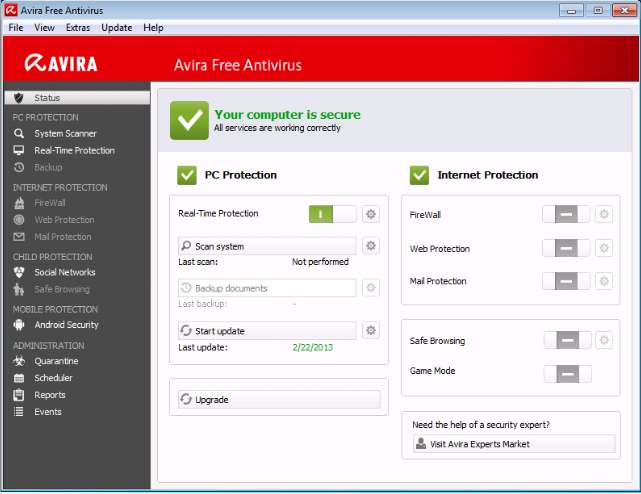 Avira Free Antivirus Screenshot