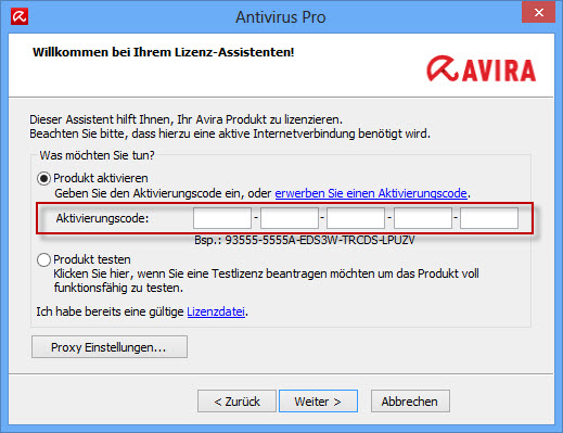 Avira Internet Security Suite - Lizenz-Assistent - Aktivierungscode eingeben