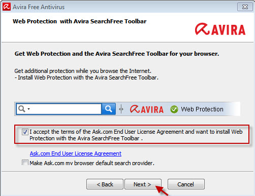 Web Protection with Avira SearchFree Toolbar – 接受 EULA