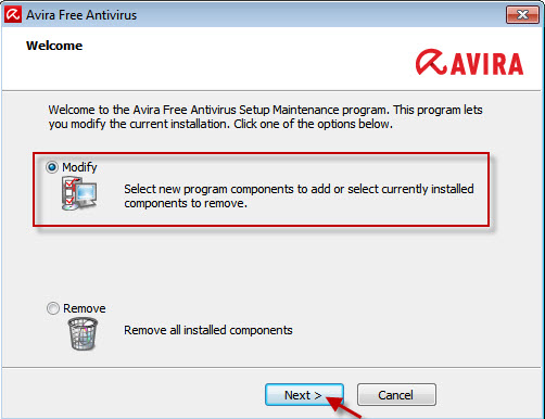Avira Free Antivirus – 更改安装 – 欢迎