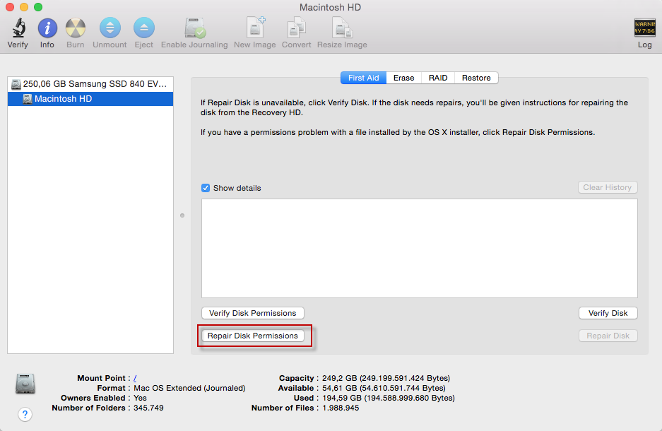 Repair Disk Permission