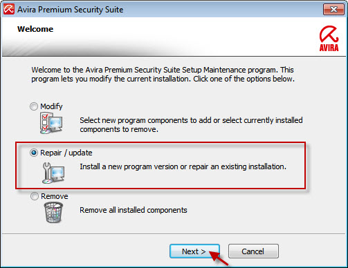 Avira Premium Security Suite – 修复/更新