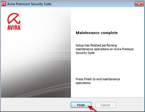 Avira Premium Security Suite –“安装程序已完成 Avira Premium Security Suite 的维护操作”