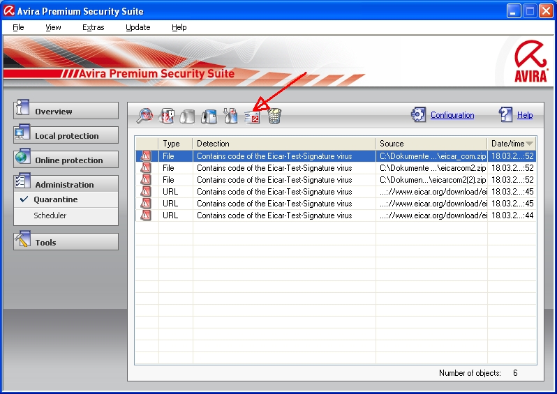 Avira Premium Security Suite - 隔離