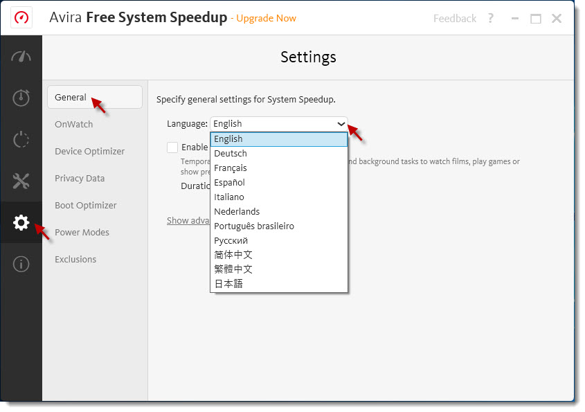 How Do I Change The Language Of Avira System Sdup System Sdup Settings General Change Language En