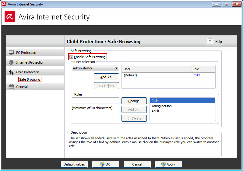 Avira Internet Security > Child Protection > Safe Browsing