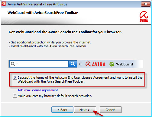 Avira AntiVir Personal - WebGuard with Avira SearchFree Toolbar – 사용권 계약