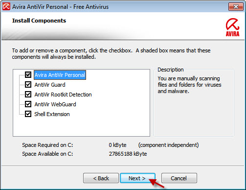 Avira AntiVir Personal – 구성 요소 설치