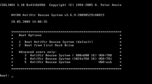 AntiVir Rescue System - start menu