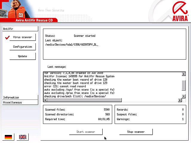 AntiVir Rescue System - scanner