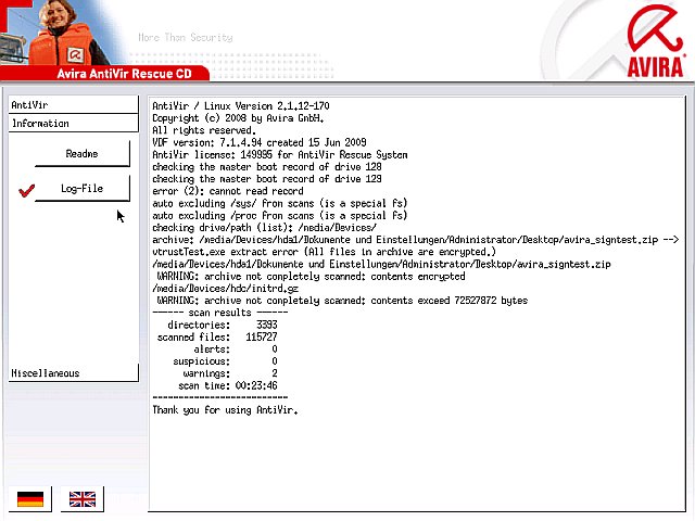 AntiVir Rescue System - logfile
