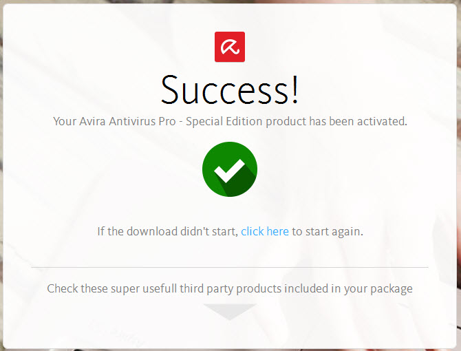 the download of Avira Antivirus Pro will start automatically, if not ...