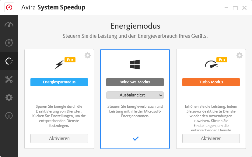 Avira System Speedup - Power Mode Screenshot