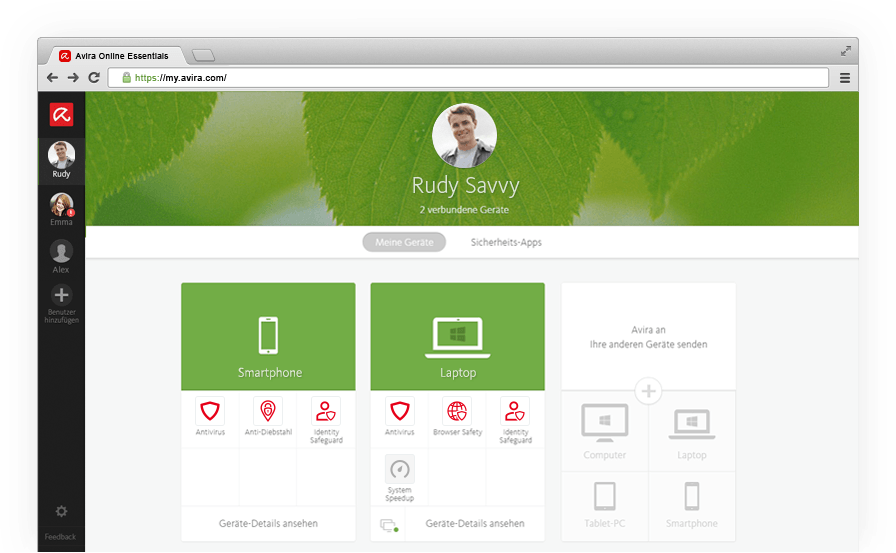 Avira Online Essentials Dashboard