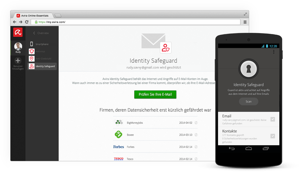 Identity Safeguard von Avira Online Essentials